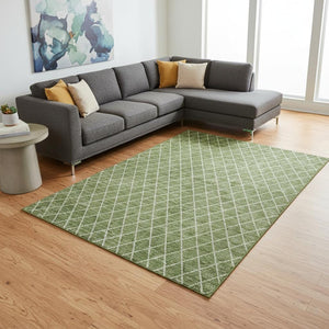 HomeRoots 9' X 12' Green and Ivory Geometric Area Rug - Stylish, Washable, UV-Protected for High-Traffic Spaces 674088