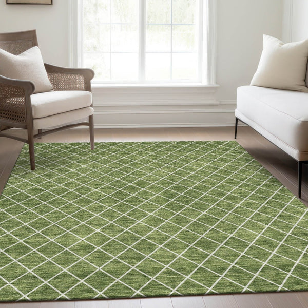 HomeRoots 9' X 12' Green and Ivory Geometric Area Rug - Stylish, Washable, UV-Protected for High-Traffic Spaces 674088