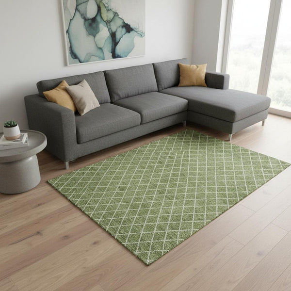HomeRoots 10' X 14' Green and Ivory Geometric Washable Area Rug - UV Protected, Stain-Resistant, Durable Design! 674089
