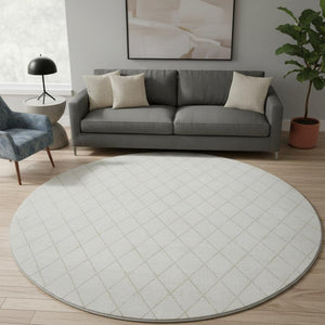 HomeRoots 8' Ivory and Beige Geometric Round Rug - Washable, UV Protected, Stain Resistant for High Traffic Homes 674092