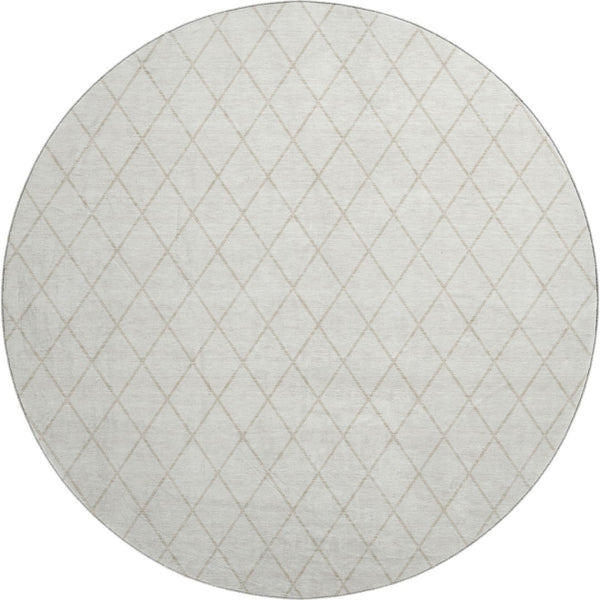 HomeRoots 8' Ivory and Beige Geometric Round Rug - Washable, UV Protected, Stain Resistant for High Traffic Homes 674092