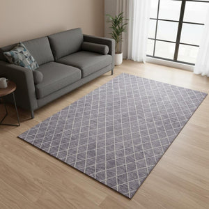 HomeRoots 5' X 8' Modern Lavender & Ivory Geometric Area Rug - Washable, UV Protected, Durable & Stylish! 674097