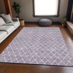 HomeRoots 5' X 8' Modern Lavender & Ivory Geometric Area Rug - Washable, UV Protected, Durable & Stylish! 674097