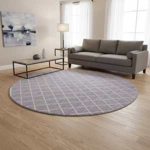 HomeRoots 8' Lavender And Ivory Geometric Washable Round Rug - Stylish, Durable, UV-Protected for Daily Use 674098