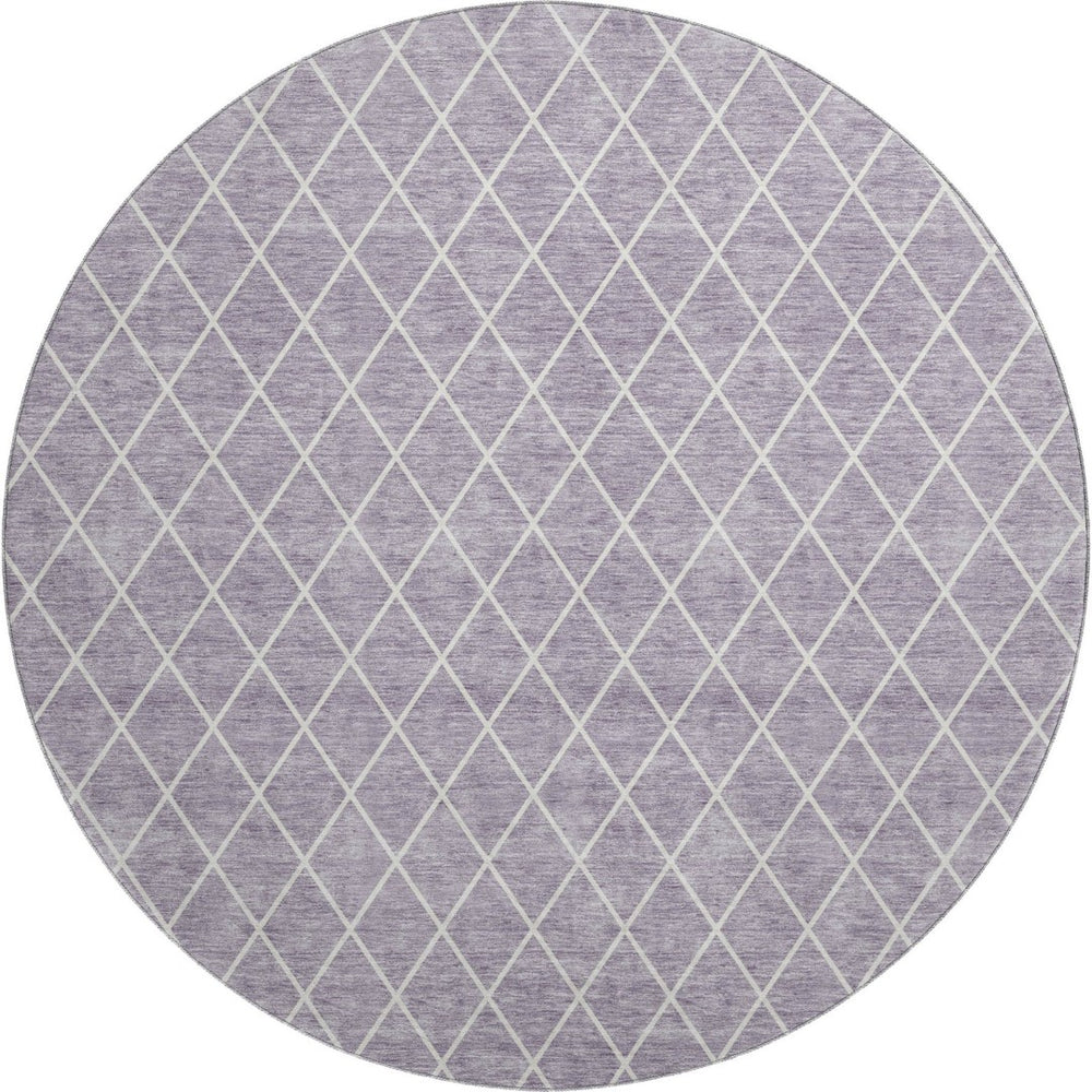 HomeRoots 8' Lavender And Ivory Geometric Washable Round Rug - Stylish, Durable, UV-Protected for Daily Use 674098