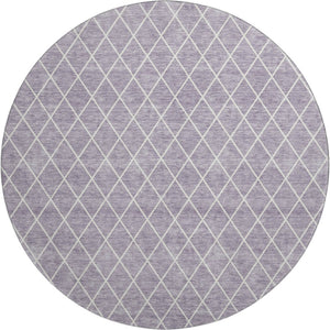 HomeRoots 8' Lavender And Ivory Geometric Washable Round Rug - Stylish, Durable, UV-Protected for Daily Use 674098