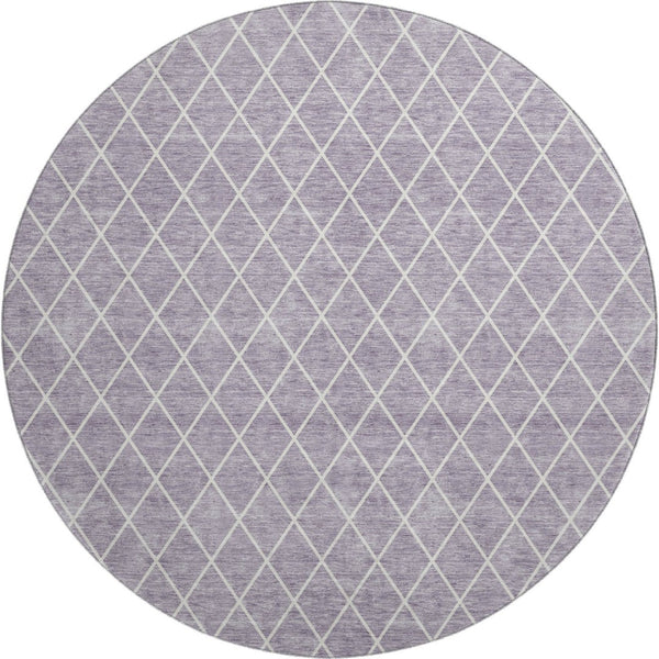 HomeRoots 8' Lavender And Ivory Geometric Washable Round Rug - Stylish, Durable, UV-Protected for Daily Use 674098