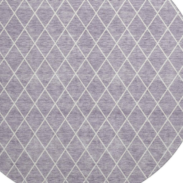HomeRoots 8' Lavender And Ivory Geometric Washable Round Rug - Stylish, Durable, UV-Protected for Daily Use 674098