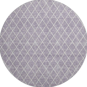 HomeRoots 8' Lavender And Ivory Geometric Washable Round Rug - Stylish, Durable, UV-Protected for Daily Use 674098
