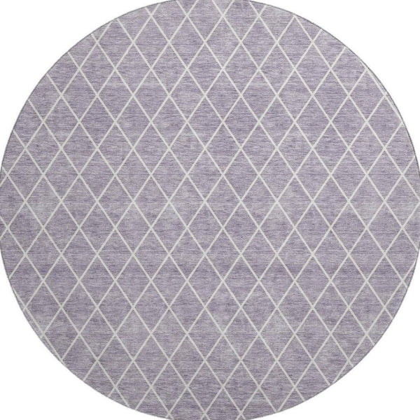 HomeRoots 8' Lavender And Ivory Geometric Washable Round Rug - Stylish, Durable, UV-Protected for Daily Use 674098