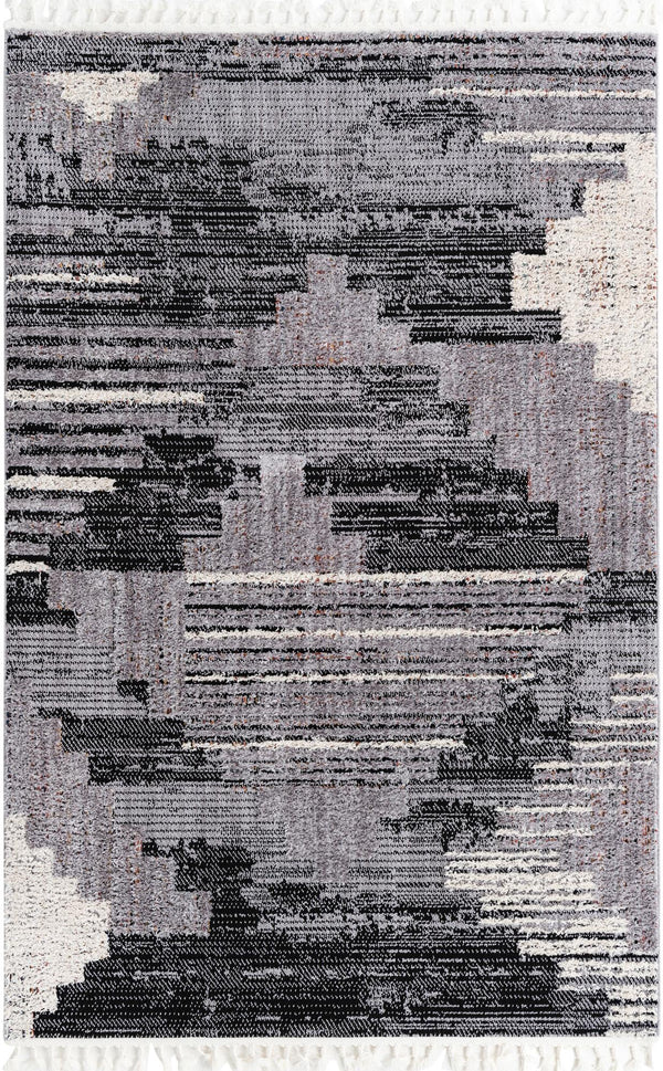 Unique Loom Cherokee Henderson Machine Made Geometric Rug Fossil Gray, Black/Ivory/Gray 6' 1" x 9' 0"