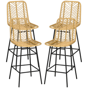 English Elm HOMCOM Boho Rattan Bar Stools Set of 4 – 26" Counter Height, Breathable Wicker Seats, Steel Frame, Yellow W2225P229567