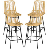 English Elm Homcom Rattan Bar Stools Set Of 4, 26" Counter Height Barstools, Boho Kitchen Island Stools With Breathable Wicker Seat and Back, Yellow