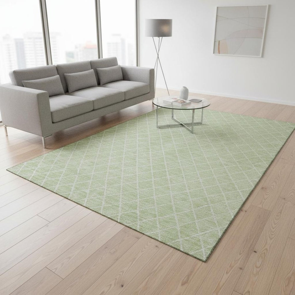 HomeRoots 5' X 8' Stylish Mint Green Geometric Area Rug - Washable, Stain Resistant, UV Protected for Easy Care 674103