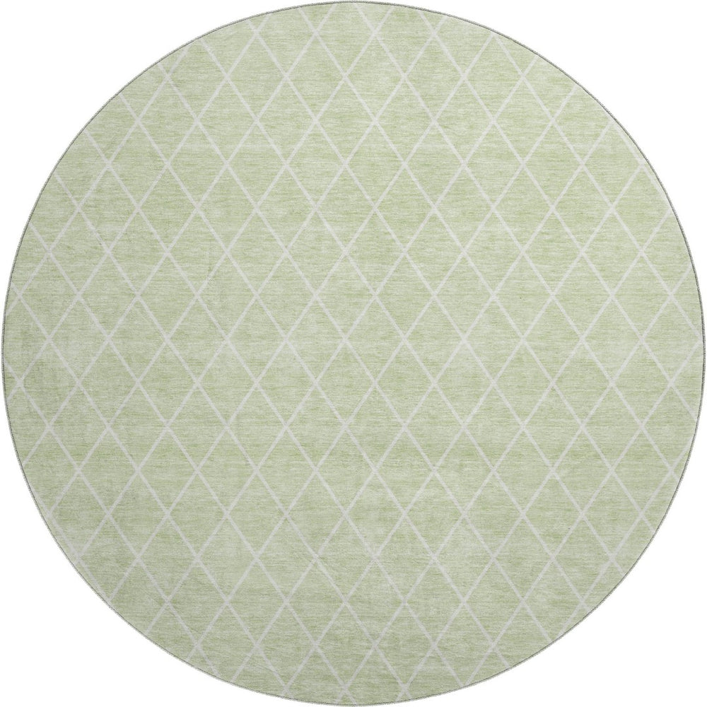 HomeRoots 8' Mint Green and Ivory Geometric Round Rug – Washable, UV-Protected, Durable for Busy Homes 674104