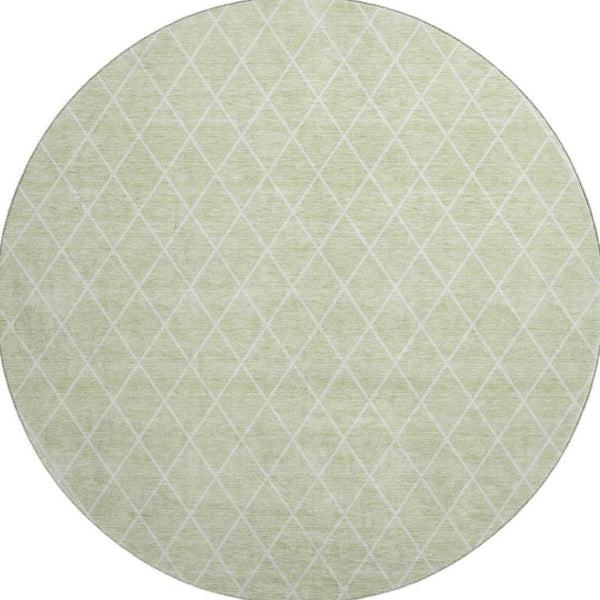 HomeRoots 8' Mint Green and Ivory Geometric Round Rug – Washable, UV-Protected, Durable for Busy Homes 674104