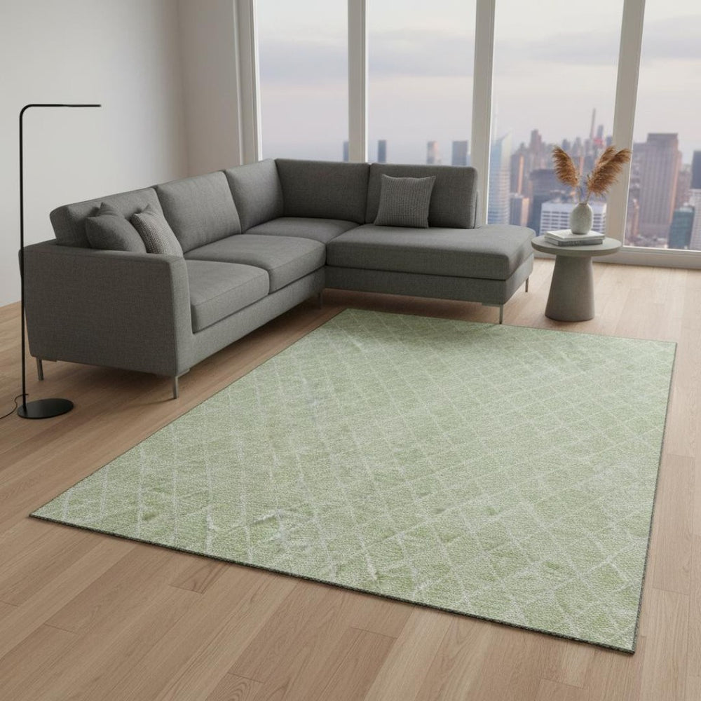 HomeRoots 8' X 10' Modern Mint Green Geometric Area Rug – Washable, UV Protected & Stain-Resistant Design! 674105