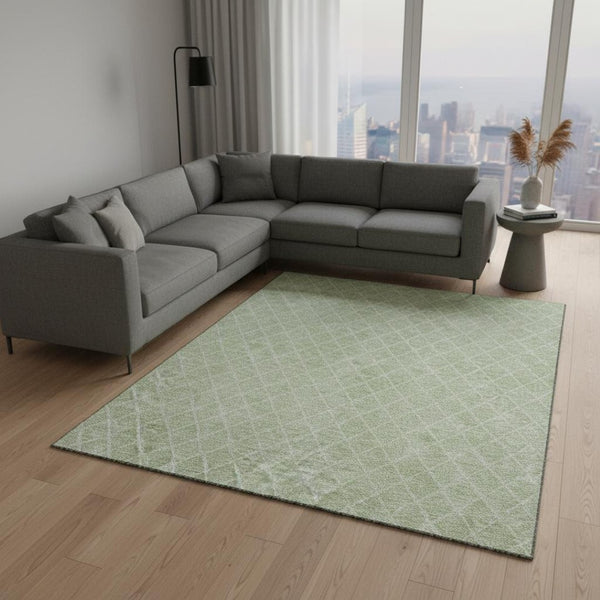 HomeRoots 9' X 12' Mint Green Geometric Area Rug – Stylish, Washable, UV-Protected for High-Traffic Homes! 674106