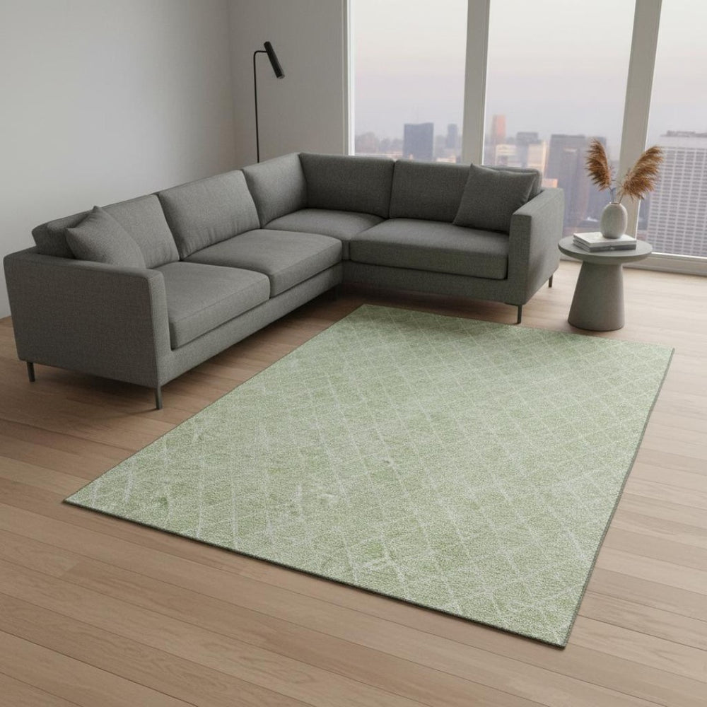 HomeRoots 10' X 14' Mint Green & Ivory Geometric Area Rug - Washable, UV-Protected, Modern Design for Any Space 674107