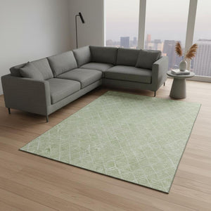 HomeRoots 10' X 14' Mint Green & Ivory Geometric Area Rug - Washable, UV-Protected, Modern Design for Any Space 674107