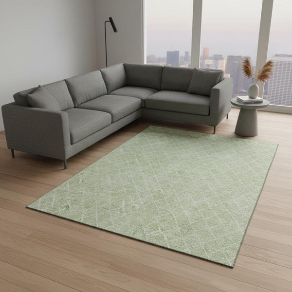 HomeRoots 10' X 14' Mint Green & Ivory Geometric Area Rug - Washable, UV-Protected, Modern Design for Any Space 674107