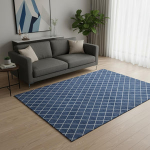 HomeRoots 5' X 8' Navy Blue & Ivory Geometric Area Rug - Washable, UV-Protected, Perfect for Any Room! 674109