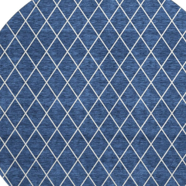 HomeRoots 8' Navy Blue and Ivory Geometric Round Rug - Washable, UV Protected, Stain-Resistant for Homes 674110