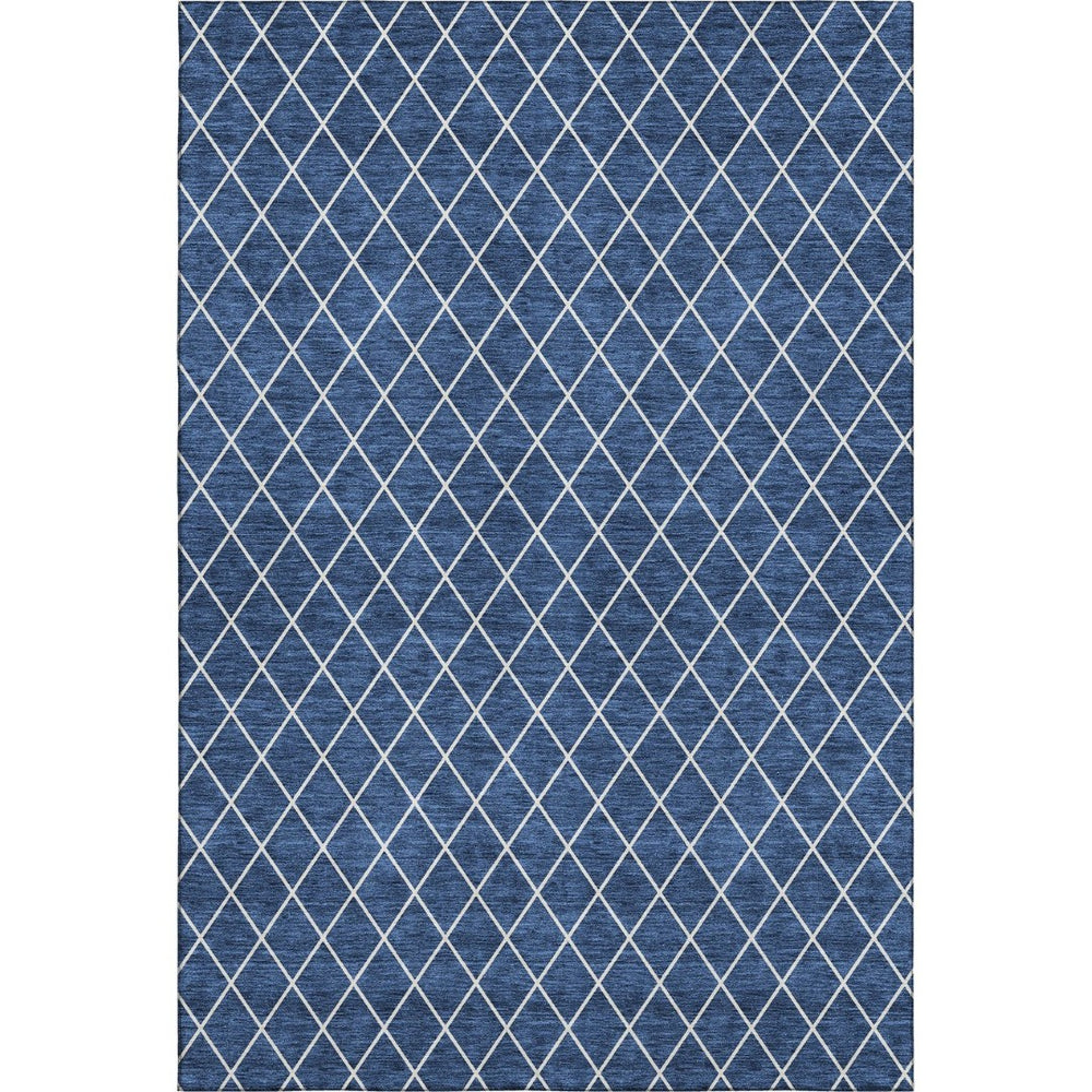 HomeRoots 10' X 14' Navy Blue & Ivory Geometric Washable Area Rug – UV Resistant, Stain-Proof, Perfect for Families 674113