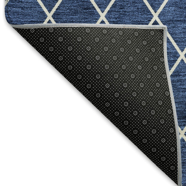HomeRoots 10' X 14' Navy Blue & Ivory Geometric Washable Area Rug – UV Resistant, Stain-Proof, Perfect for Families 674113