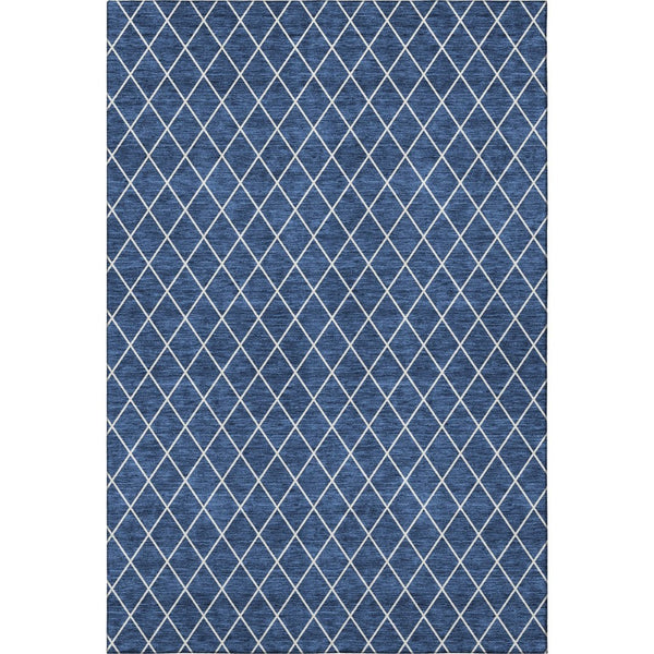 HomeRoots 10' X 14' Navy Blue & Ivory Geometric Washable Area Rug – UV Resistant, Stain-Proof, Perfect for Families 674113