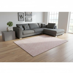 HomeRoots 8' X 10' Stylish Pink and Ivory Geometric Washable Area Rug with UV Protection for Modern Spaces 674117