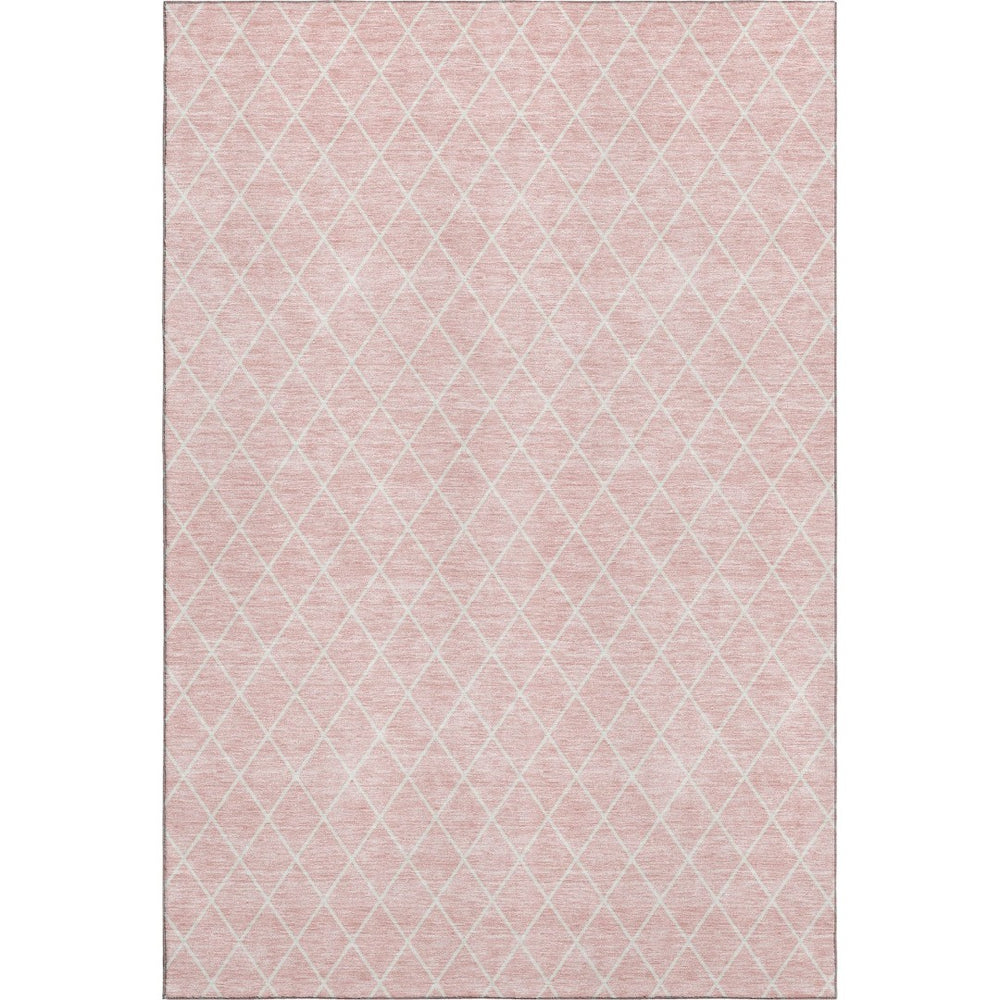 HomeRoots 9' X 12' Pink and Ivory Geometric Area Rug - Durable, Washable, UV Protected for Homes with Kids & Pets 674118