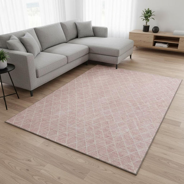 HomeRoots 10' X 14' Pink and Ivory Geometric Area Rug – Washable, UV-Protected, Stylish & Durable for Busy Homes 674119