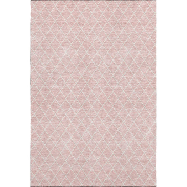 HomeRoots 10' X 14' Pink and Ivory Geometric Area Rug – Washable, UV-Protected, Stylish & Durable for Busy Homes 674119