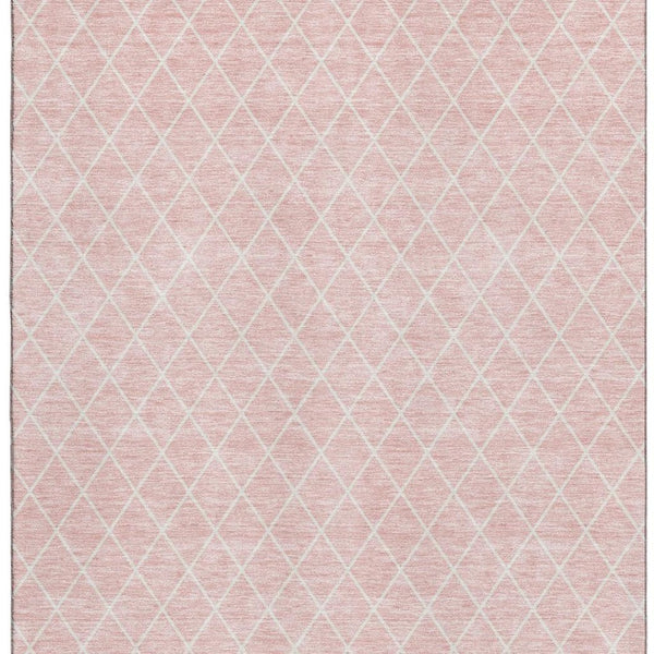HomeRoots 10' X 14' Pink and Ivory Geometric Area Rug – Washable, UV-Protected, Stylish & Durable for Busy Homes 674119