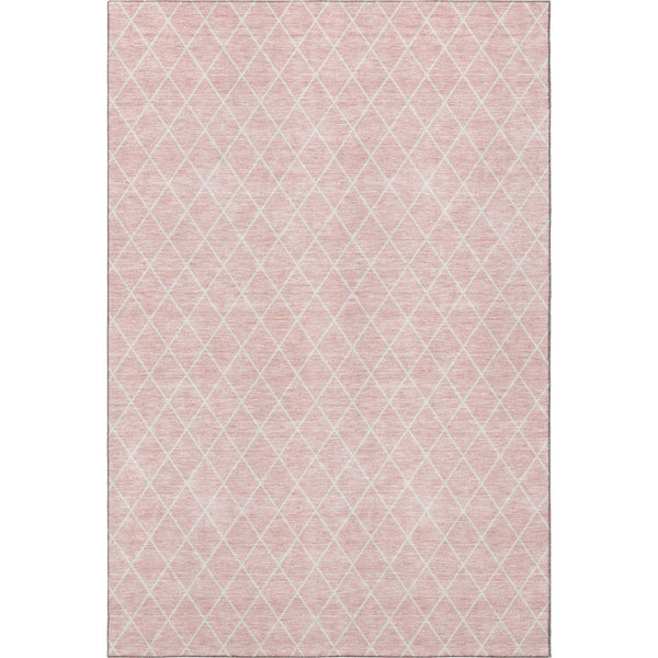 HomeRoots 10' X 14' Pink and Ivory Geometric Area Rug – Washable, UV-Protected, Stylish & Durable for Busy Homes 674119