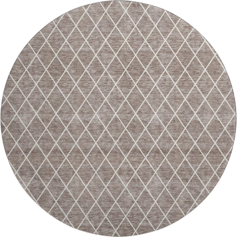 HomeRoots 8' Taupe and Ivory Geometric Round Rug - Washable, UV-Protected, Durable for High-Traffic Areas 674122