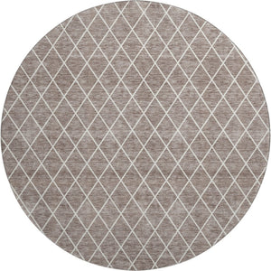 HomeRoots 8' Taupe and Ivory Geometric Round Rug - Washable, UV-Protected, Durable for High-Traffic Areas 674122