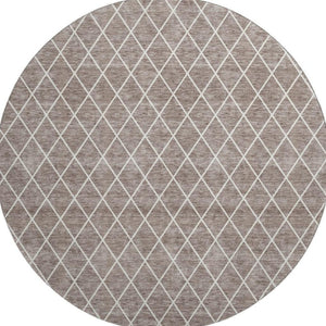 HomeRoots 8' Taupe and Ivory Geometric Round Rug - Washable, UV-Protected, Durable for High-Traffic Areas 674122