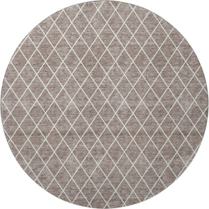 HomeRoots 8' Taupe and Ivory Geometric Round Rug - Washable, UV-Protected, Durable for High-Traffic Areas 674122