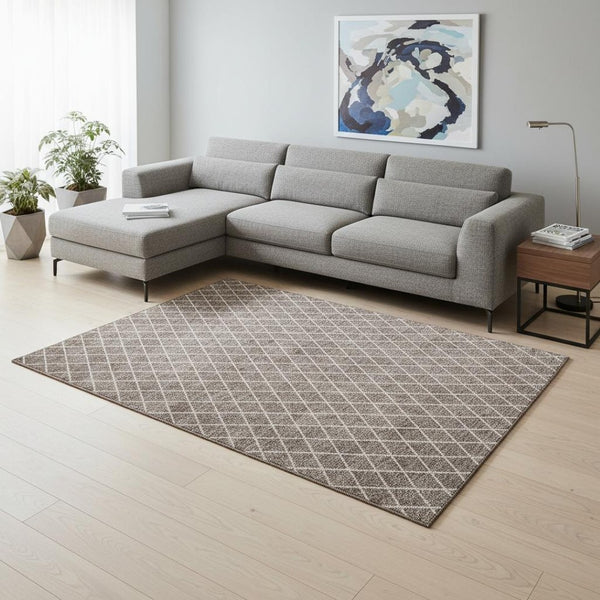 HomeRoots 8' X 10' Stylish Taupe and Ivory Geometric Washable Area Rug with UV Protection for Any Space 674123