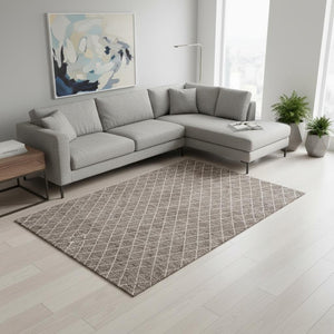 HomeRoots 9' X 12' Taupe & Ivory Geometric Washable Area Rug - Durable, UV-Protected & Stylish for Any Room 674124