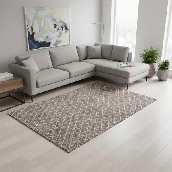 HomeRoots 9' X 12' Taupe & Ivory Geometric Washable Area Rug - Durable, UV-Protected & Stylish for Any Room 674124