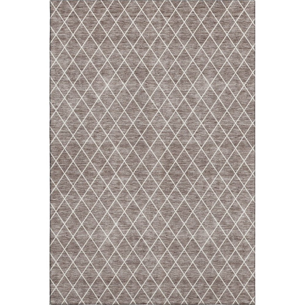 HomeRoots 9' X 12' Taupe & Ivory Geometric Washable Area Rug - Durable, UV-Protected & Stylish for Any Room 674124