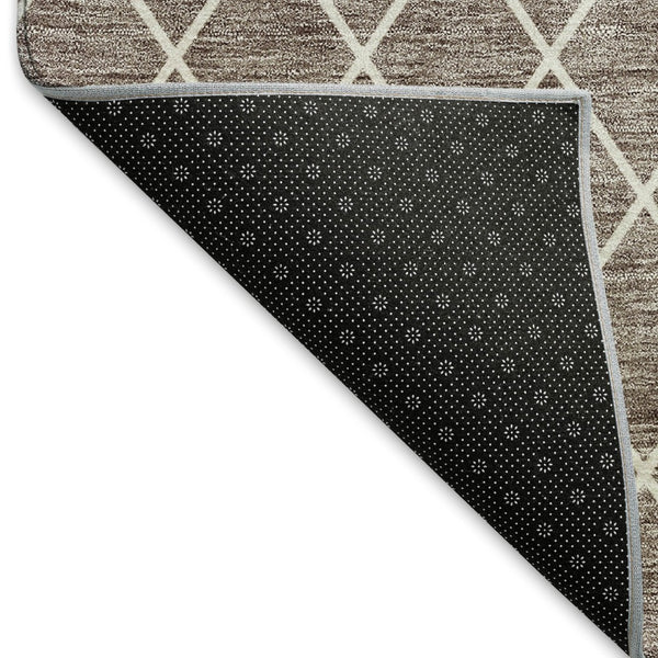 HomeRoots 9' X 12' Taupe & Ivory Geometric Washable Area Rug - Durable, UV-Protected & Stylish for Any Room 674124