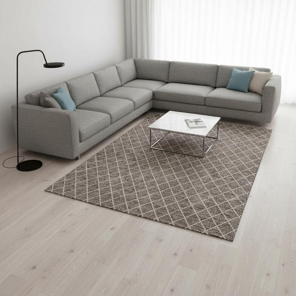 HomeRoots 10' X 14' Taupe & Ivory Geometric Area Rug - Durable, Washable, UV-Protected for Modern Spaces 674125