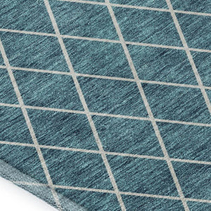 HomeRoots 5' X 8' Stylish Teal And Ivory Geometric Washable Area Rug With UV Protection For High-Traffic Areas 674127