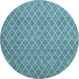 HomeRoots 8' Teal And Ivory Geometric Round Rug – Stylish, Washable, UV-Protected for High-Traffic Spaces! 674128