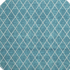 HomeRoots 8' Teal And Ivory Geometric Round Rug – Stylish, Washable, UV-Protected for High-Traffic Spaces! 674128