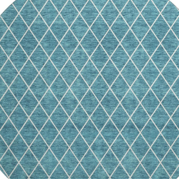 HomeRoots 8' Teal And Ivory Geometric Round Rug – Stylish, Washable, UV-Protected for High-Traffic Spaces! 674128